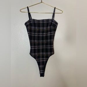 Etophe studios Black Plaid spaghetti square top Bodysuit Size Small